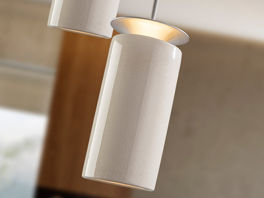 Висяща LED лампа Alfara 3L с 3 керамични абажура в топло сиво – изглед 2
