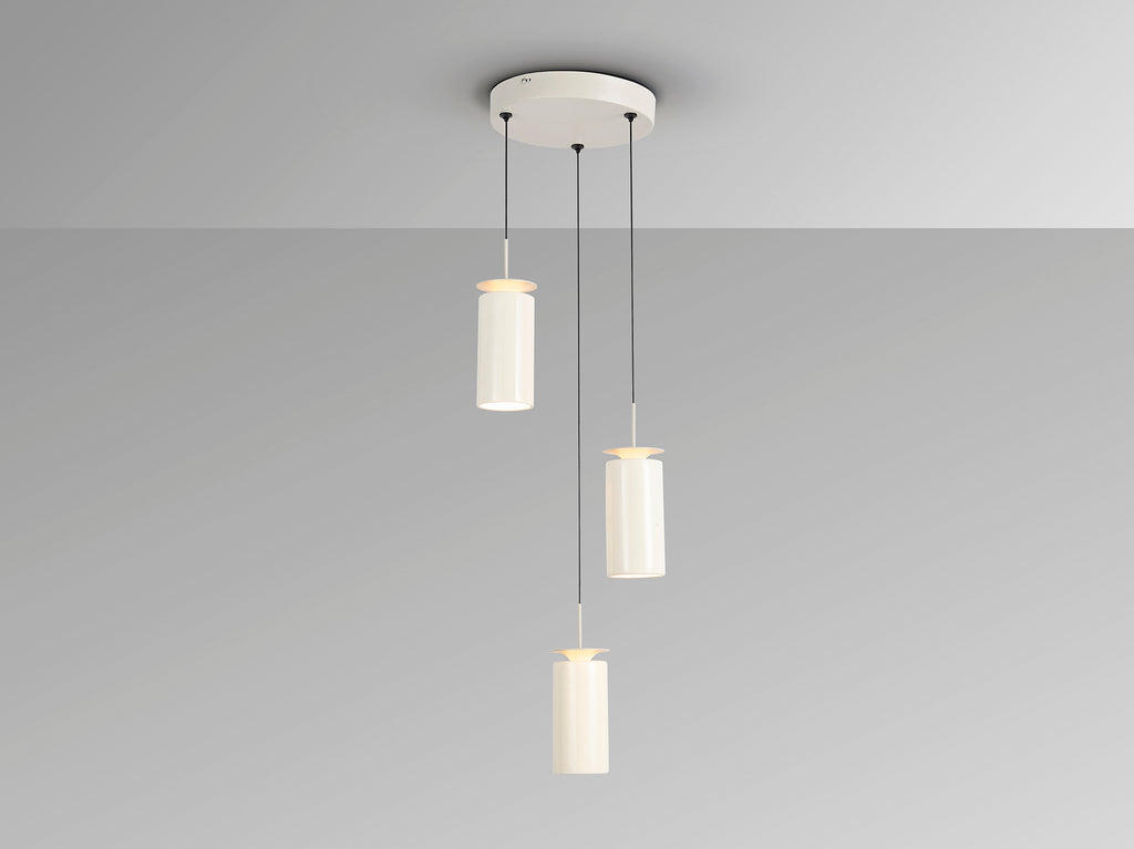 Висяща LED лампа Alfara 3L с 3 керамични абажура в топло сиво – изглед 3