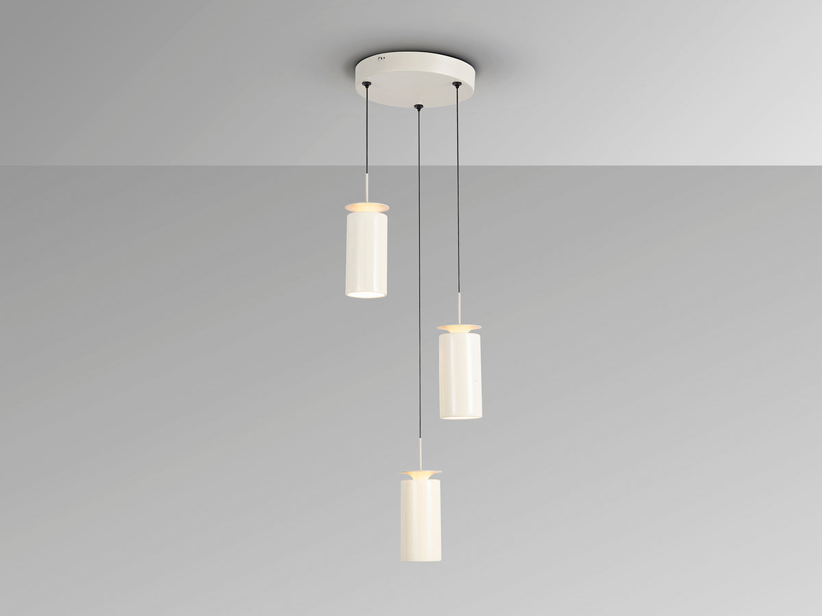 Висяща LED лампа Alfara 3L с 3 керамични абажура в топло сиво – изглед 3