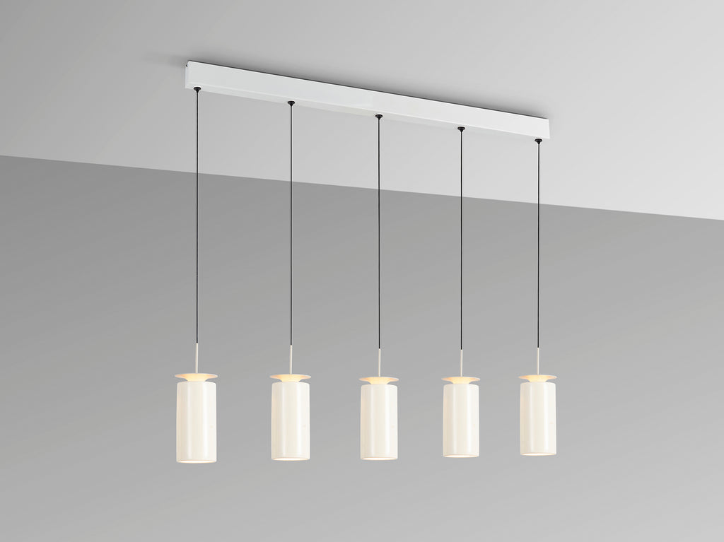 Висяща LED лампа Alfara 5L с 5 керамични абажура в топло сиво – изглед 3