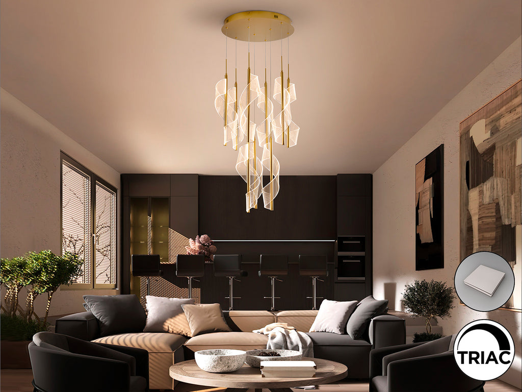 Висяща LED лампа Velas 9L в матово злато – изглед 2