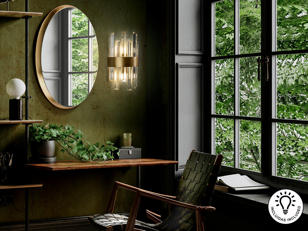 Стенна лампа Grace в злато със стъклени пръти