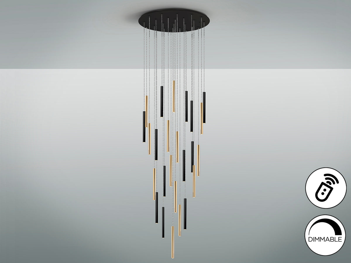 Висяща LED лампа Varas 25L с 25 светлини в злато и черно – изглед 3