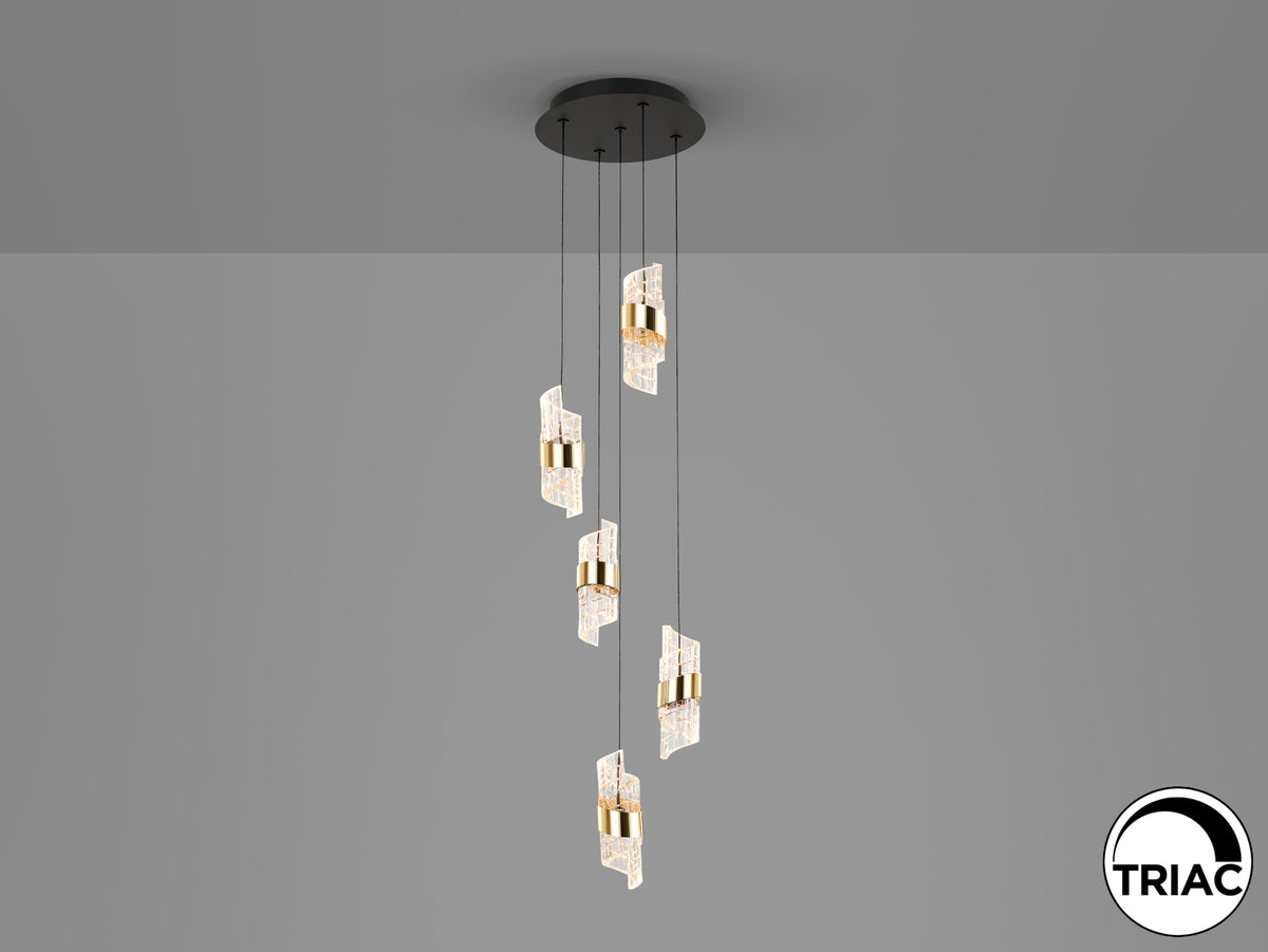 Висяща LED лампа Iliada 5L с 5 спираловидни абажура, димируема – изглед 2
