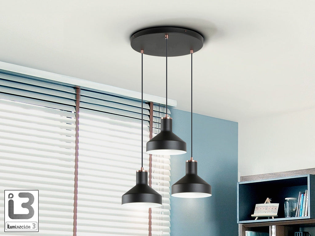 Кръгъл пендел Irias 3L с 3 светлини в черно и мед