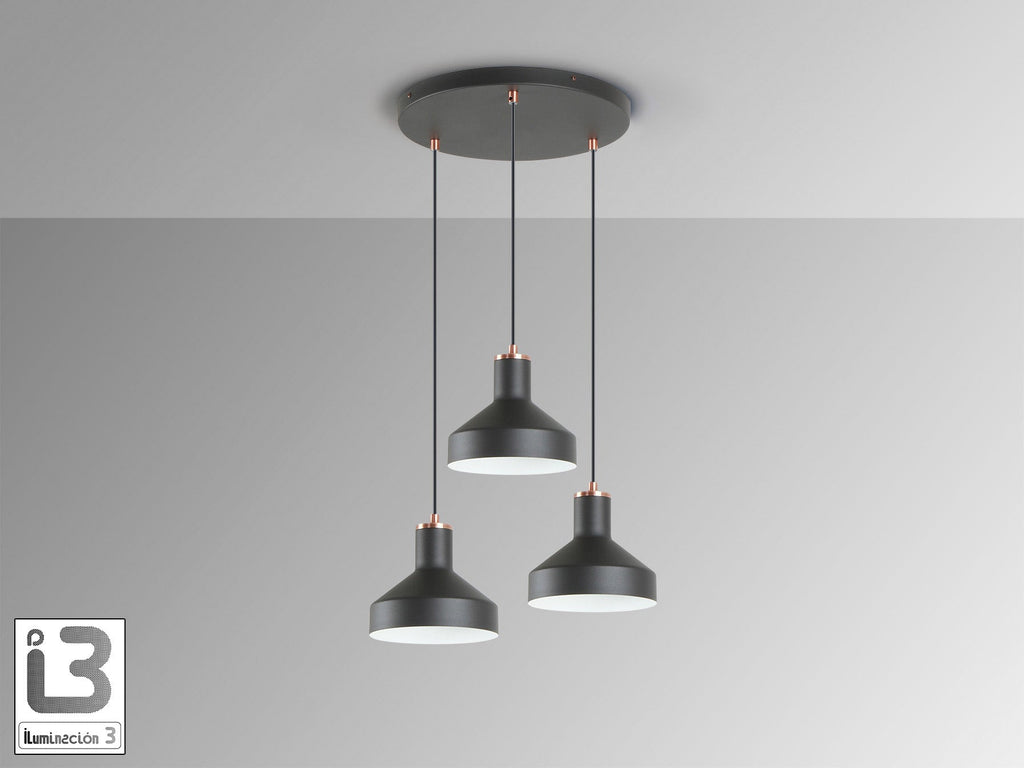 Кръгъл пендел Irias 3L с 3 светлини в черно и мед – изглед 3