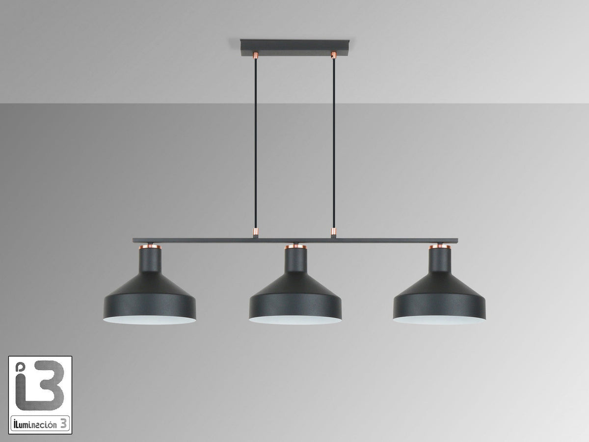 Линеен пендел Irias 3L с 3 светлини в черно и мед – изглед 3
