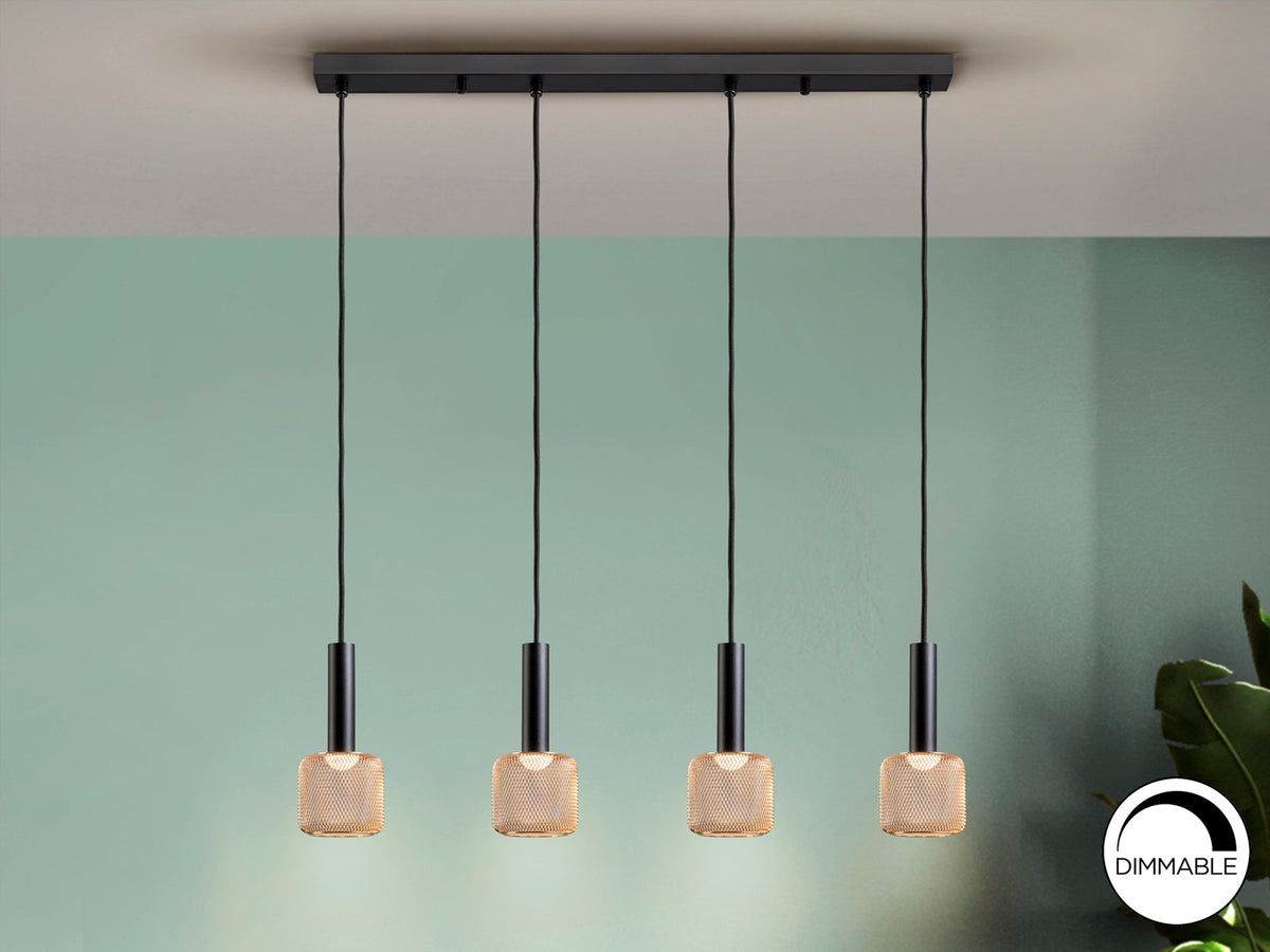 Висяща LED лампа Sincro 4L с 4 абажура от златна мрежа