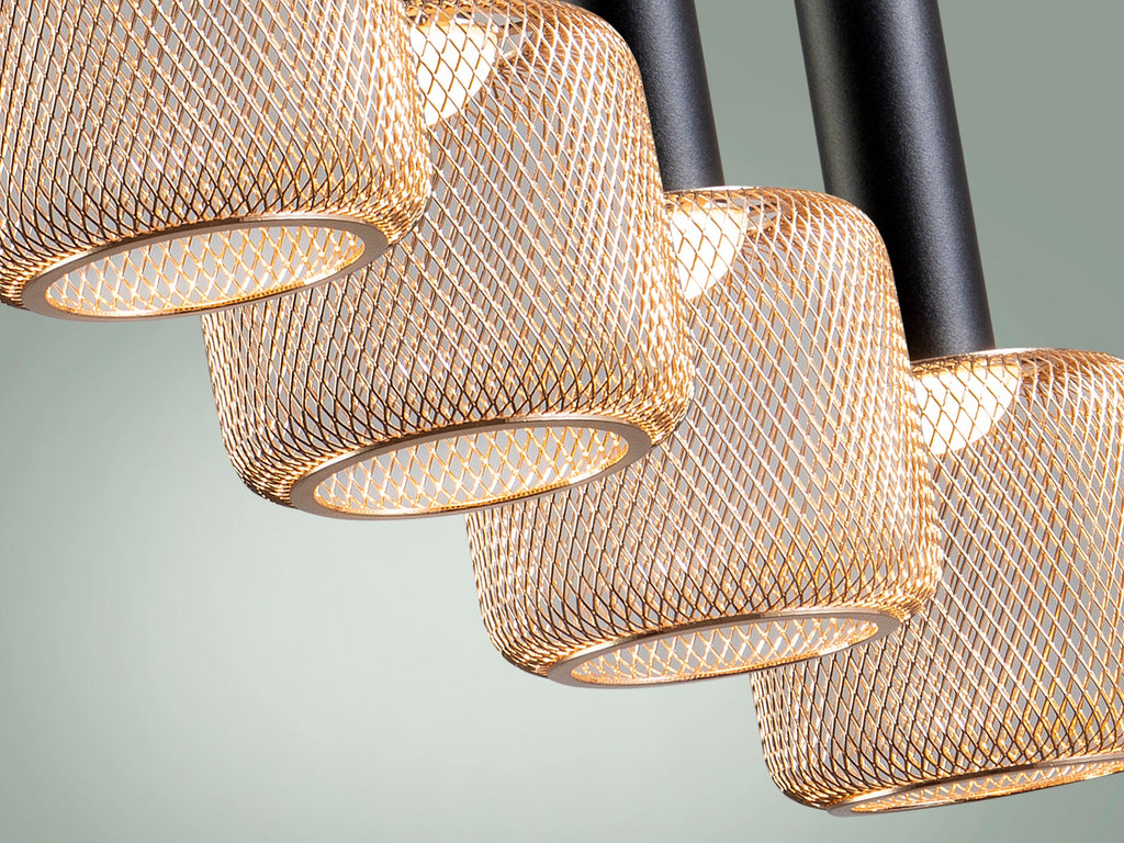 Висяща LED лампа Sincro 4L с 4 абажура от златна мрежа – изглед 2