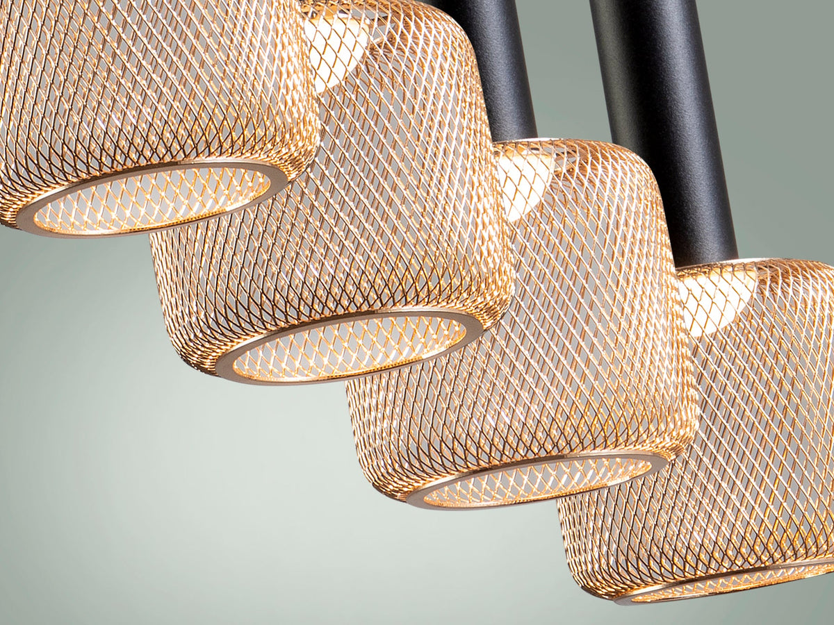 Висяща LED лампа Sincro 4L с 4 абажура от златна мрежа – изглед 2