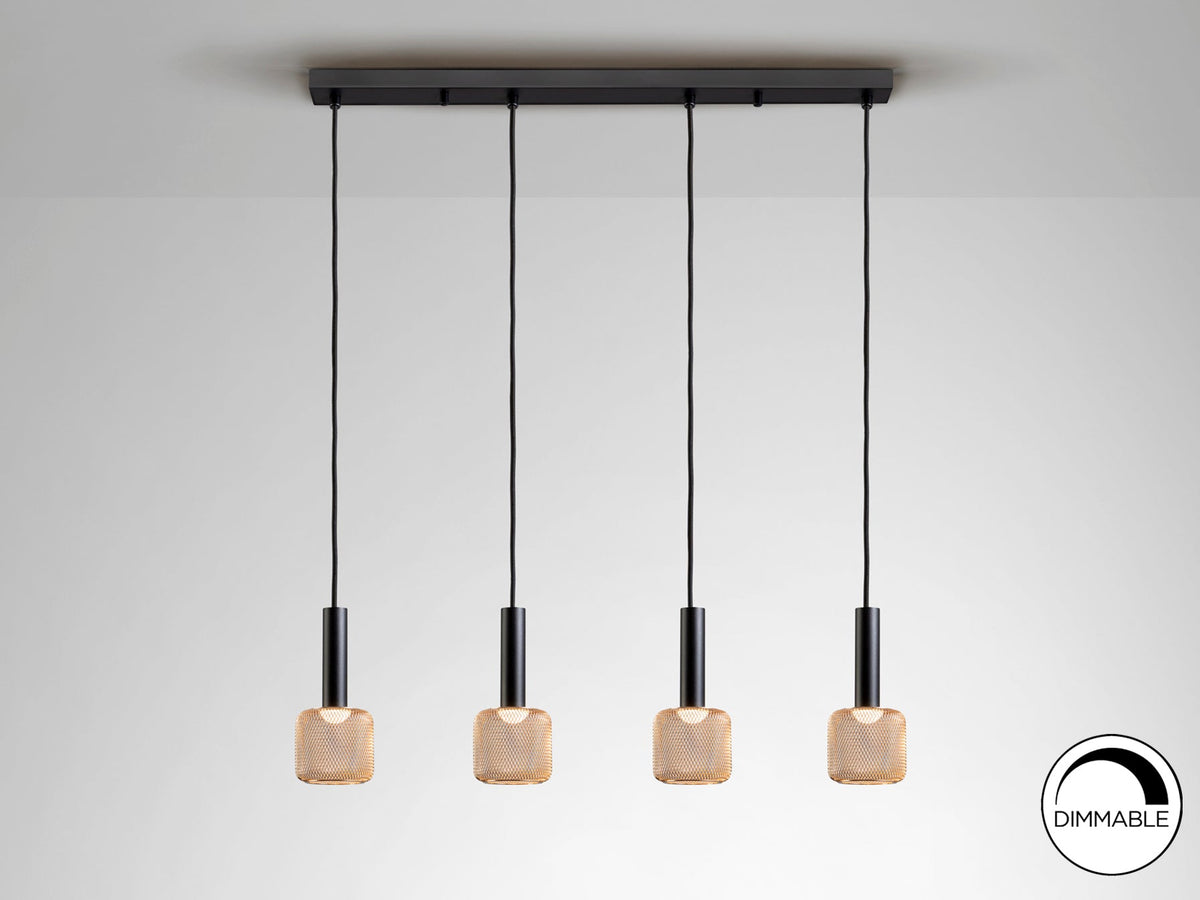 Висяща LED лампа Sincro 4L с 4 абажура от златна мрежа – изглед 3