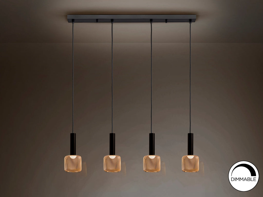 Висяща LED лампа Sincro 4L с 4 абажура от златна мрежа – изглед 4