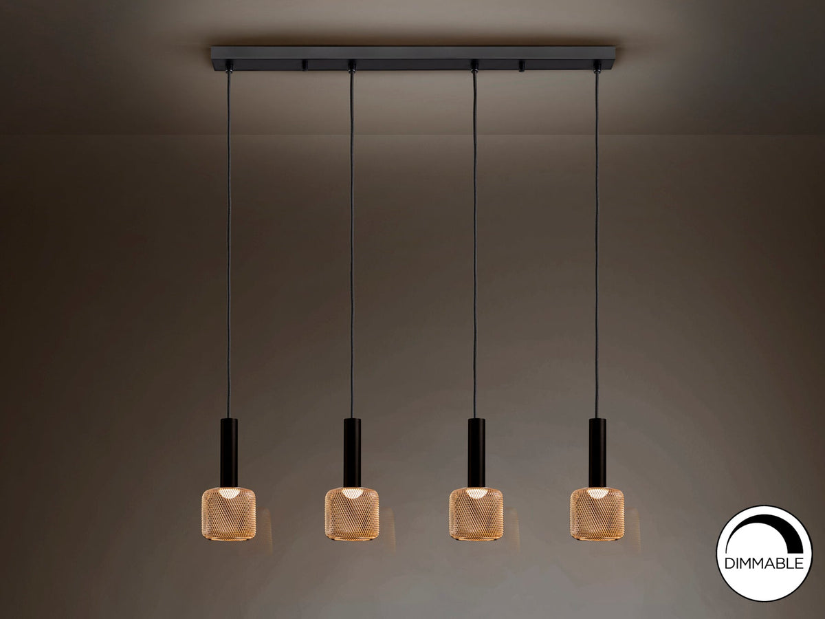 Висяща LED лампа Sincro 4L с 4 абажура от златна мрежа – изглед 4