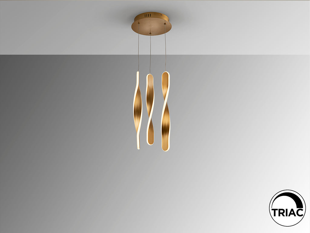 Висяща LED лампа Twist 3L в четкано злато – изглед 3