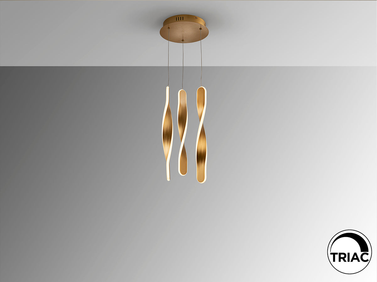 Висяща LED лампа Twist 3L в четкано злато – изглед 3