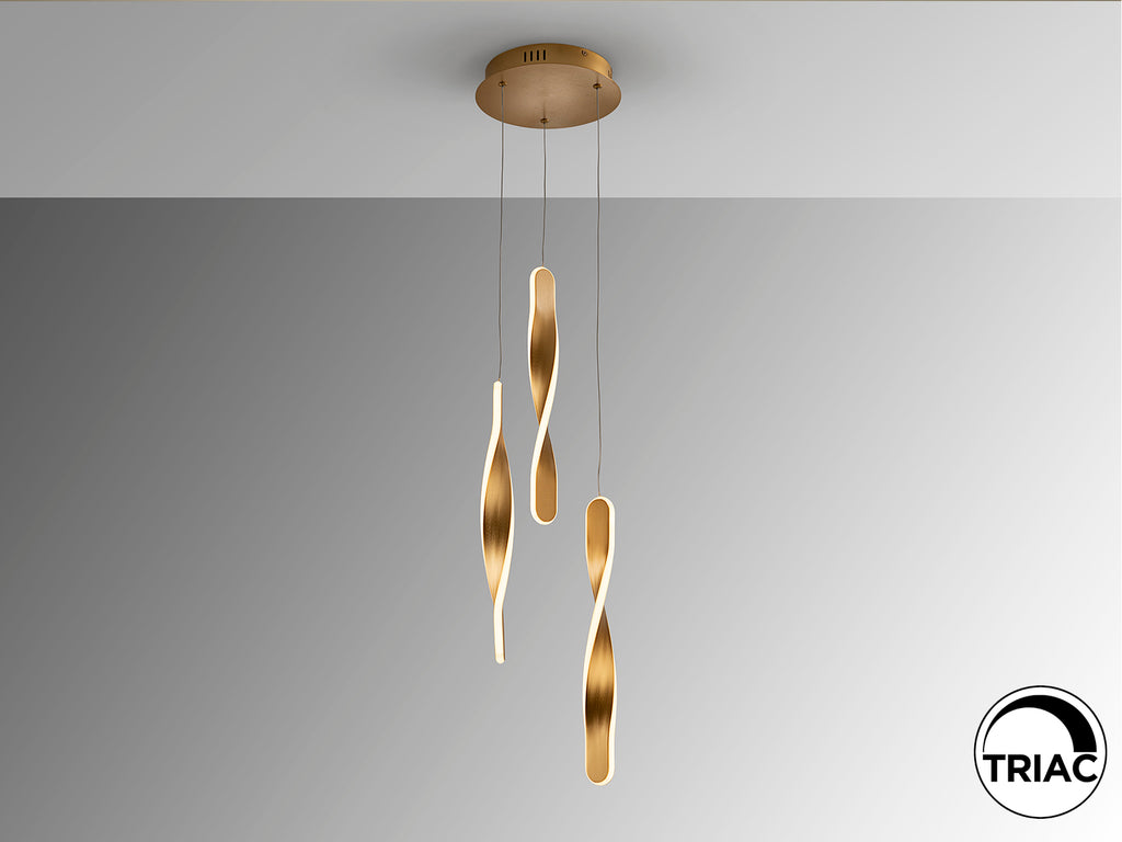 Висяща LED лампа Twist 3L в четкано злато – изглед 4