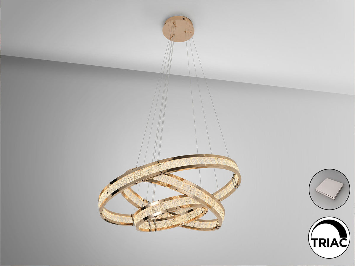 Висяща LED лампа Lorian с три пръстена в златисто – изглед 3