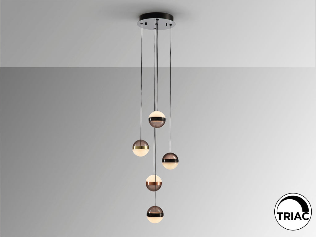 Висяща LED лампа Orbes 5L с пръстени в мед и месинг