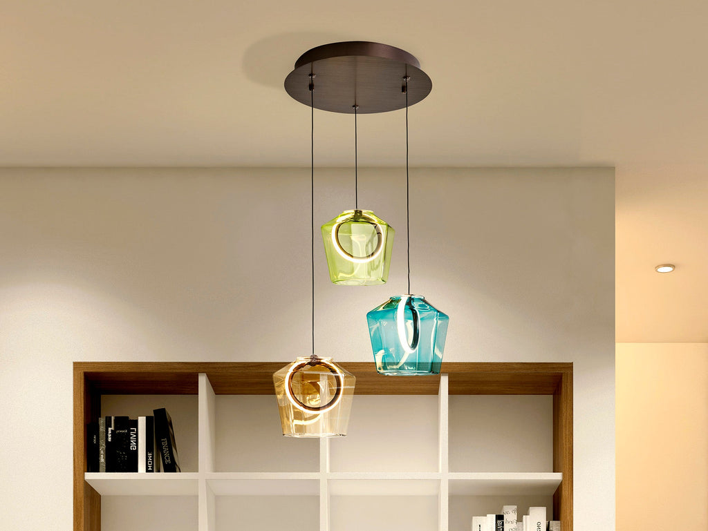 Висяща LED лампа Ingrid 3L с 3 тонирани стъклени абажура
