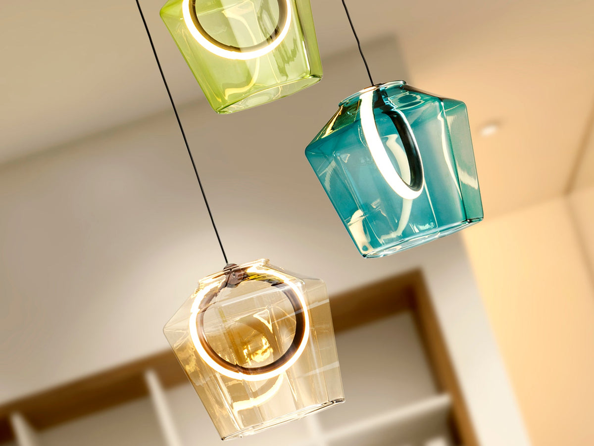Висяща LED лампа Ingrid 3L с 3 тонирани стъклени абажура – изглед 2
