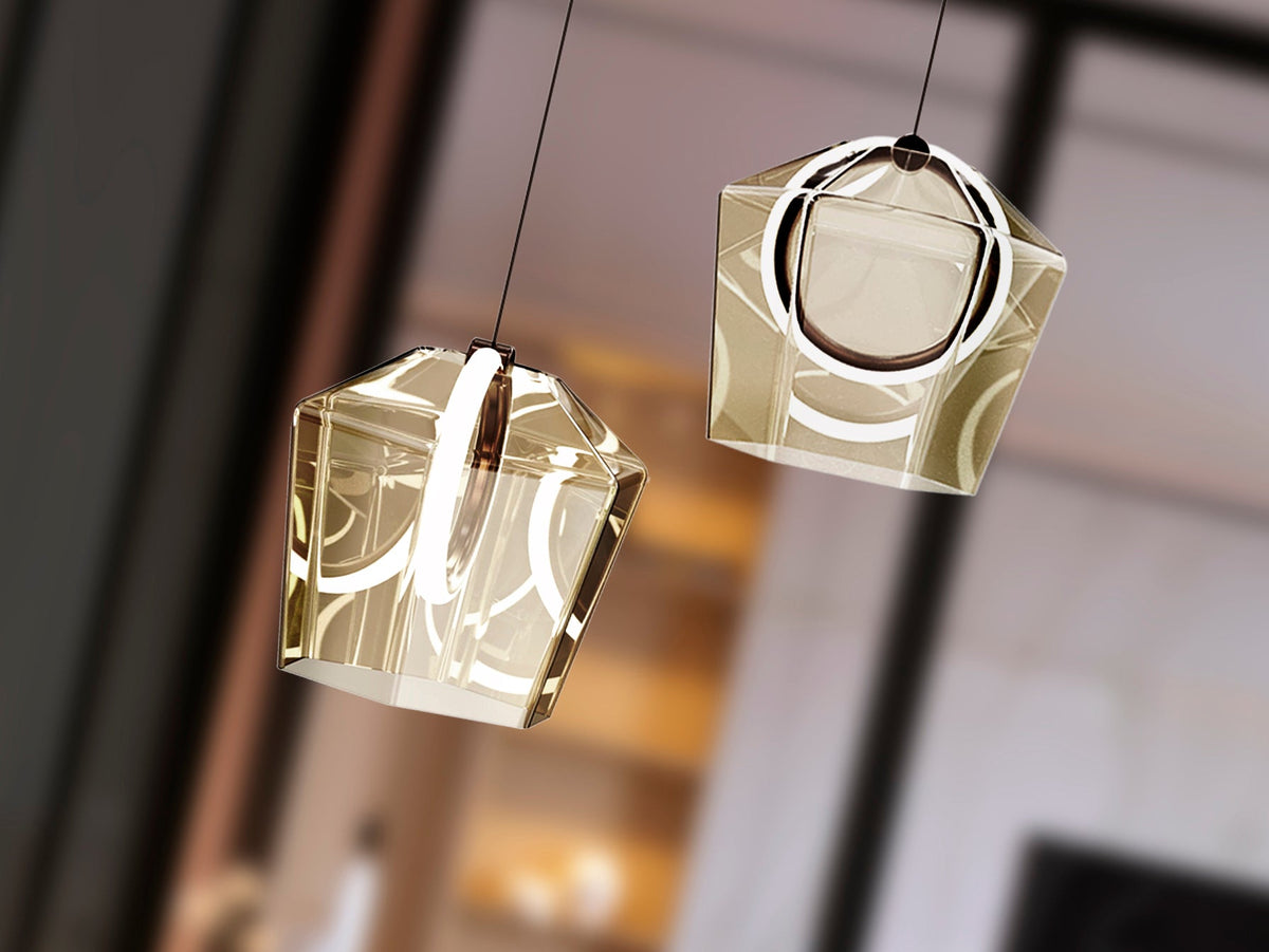 Висяща LED лампа Ingrid 1L с тониран стъклен абажур в шампанско – изглед 3