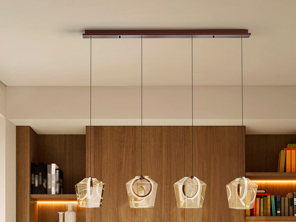 Висяща LED лампа Ingrid 4L с 4 тонирани абажура в шампанско