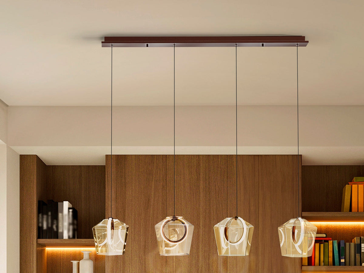 Висяща LED лампа Ingrid 4L с 4 тонирани абажура в шампанско