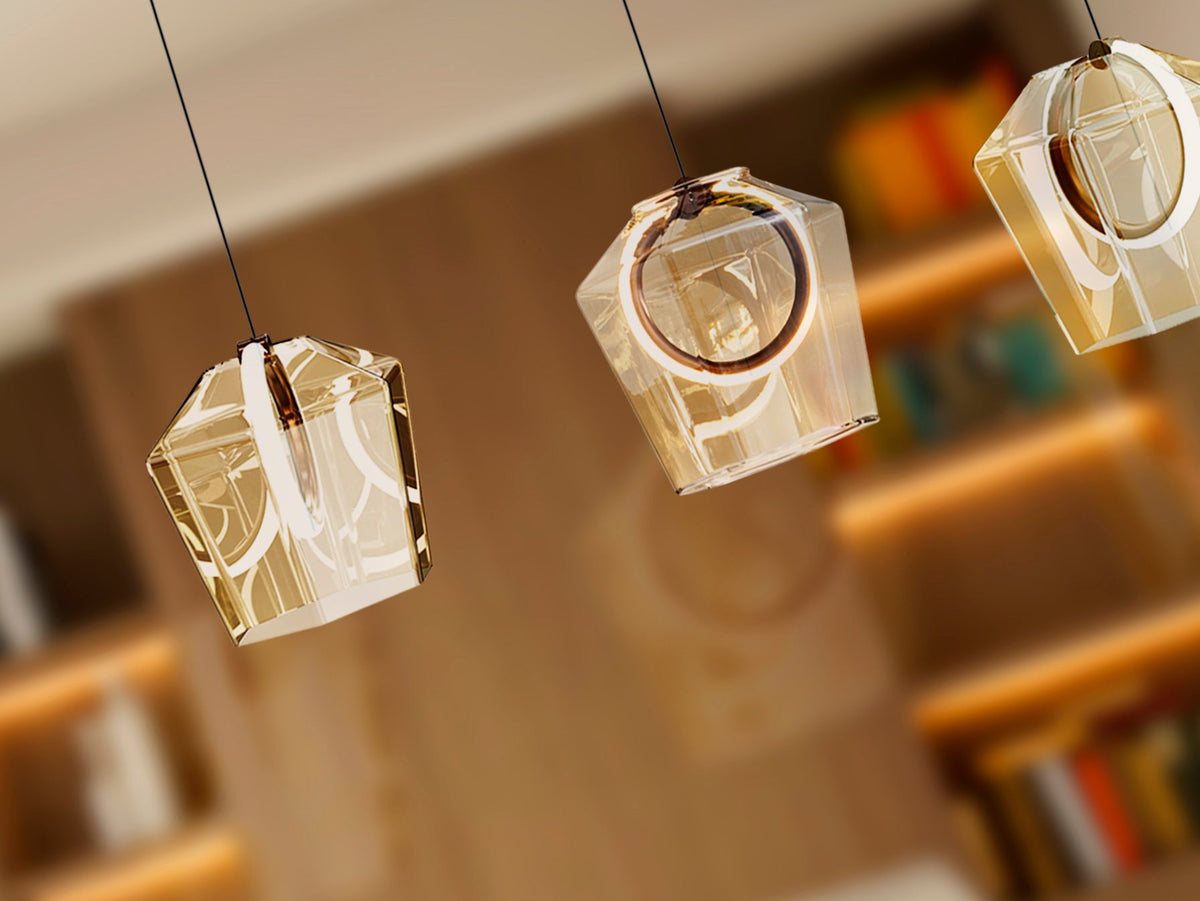 Висяща LED лампа Ingrid 4L с 4 тонирани абажура в шампанско – изглед 2