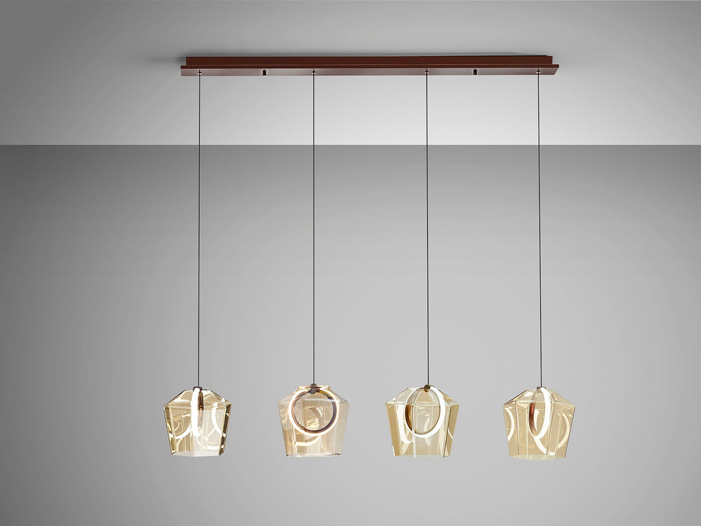 Висяща LED лампа Ingrid 4L с 4 тонирани абажура в шампанско – изглед 3