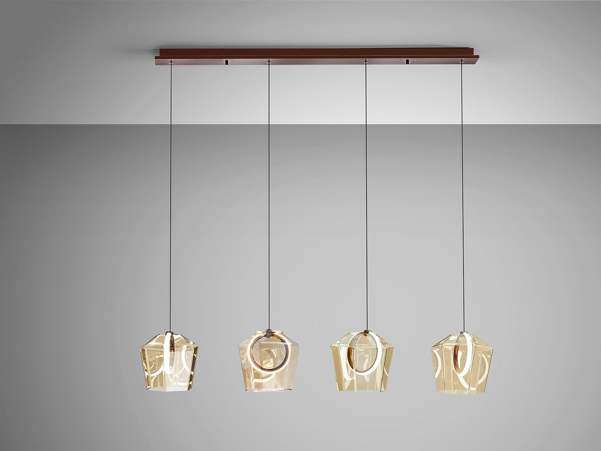 Висяща LED лампа Ingrid 4L с 4 тонирани абажура в шампанско – изглед 3