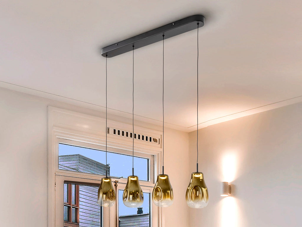 Висяща LED лампа Aledis 4L в матово черно с 4 стъклени абажура