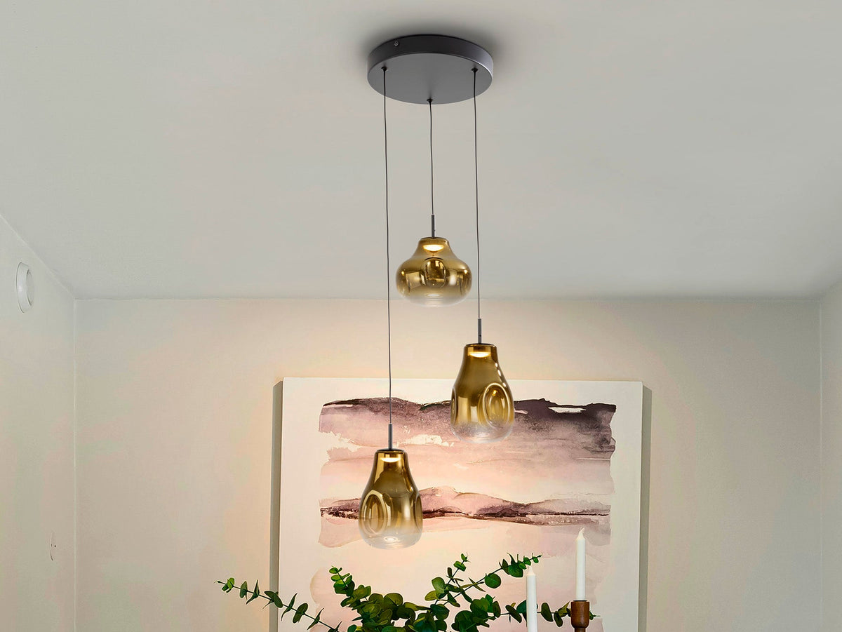 Висяща LED лампа Aledis 3L в матово черно със стъклени абажури