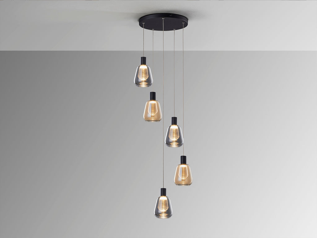 Висяща LED лампа Carisa 5L с 5 кехлибарени абажура – изглед 2