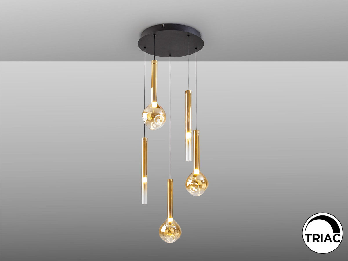 Висяща LED лампа Essenza 5L с 5 кехлибарени абажура – изглед 3