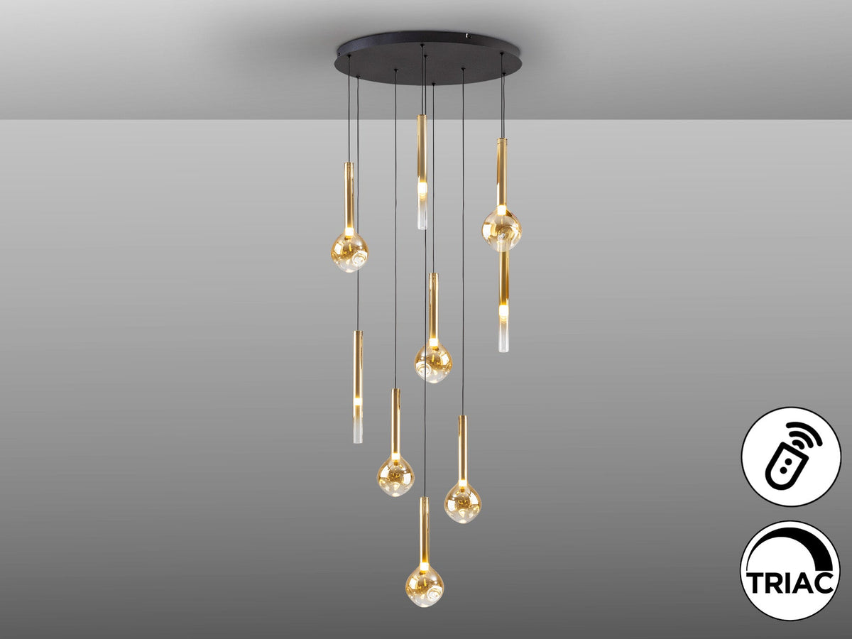 Висяща LED лампа Essenza 9L с 9 кехлибарени абажура – изглед 3