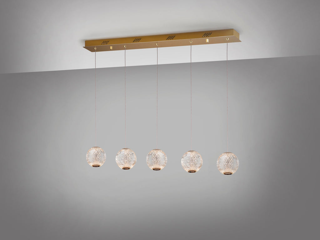 Висяща LED лампа Austral 5L в злато с 5 акрилни сфери – изглед 2