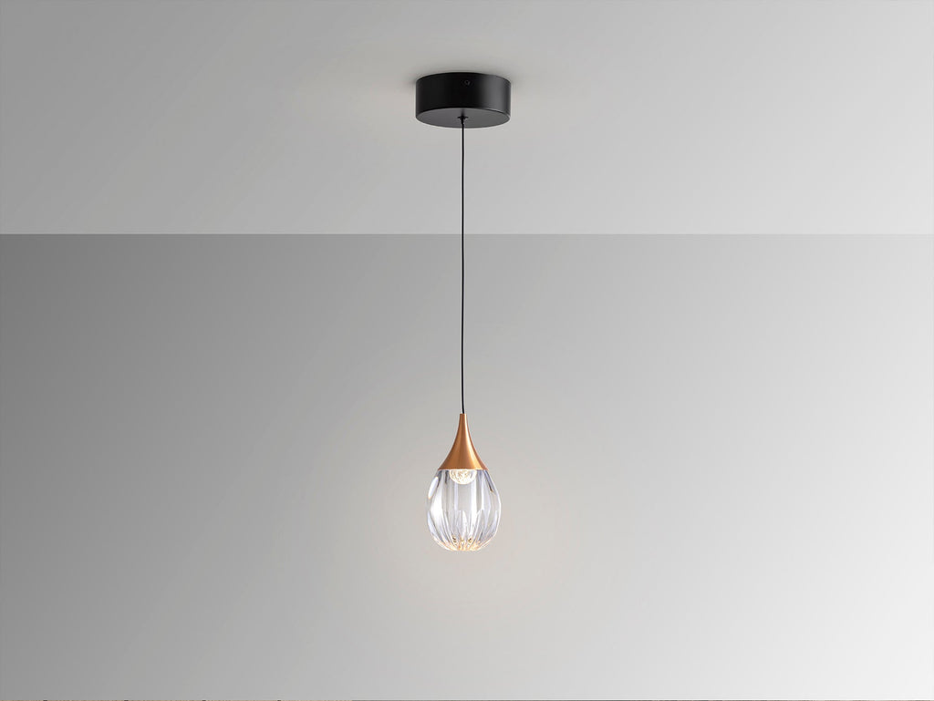 Висяща LED лампа Corina 1L в матово черно с медни детайли – изглед 3