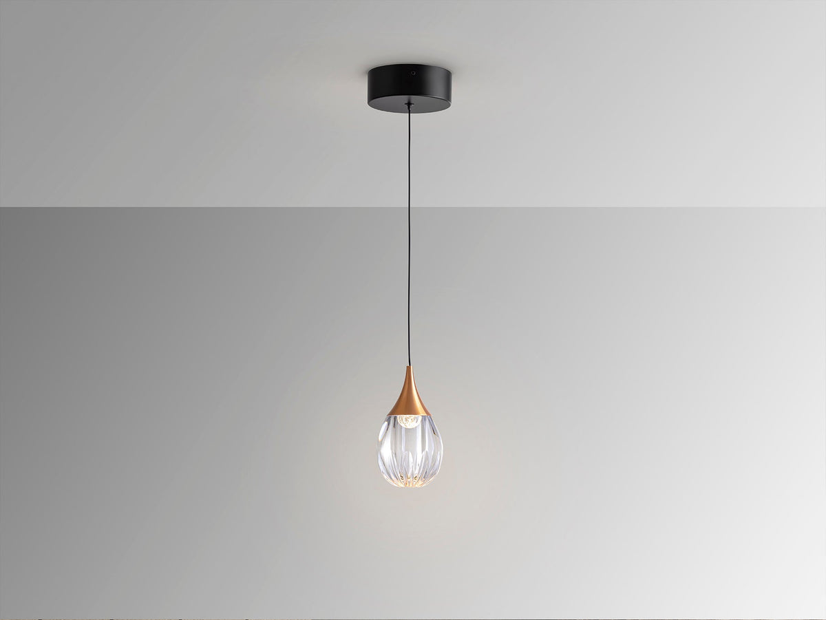 Висяща LED лампа Corina 1L в матово черно с медни детайли – изглед 3