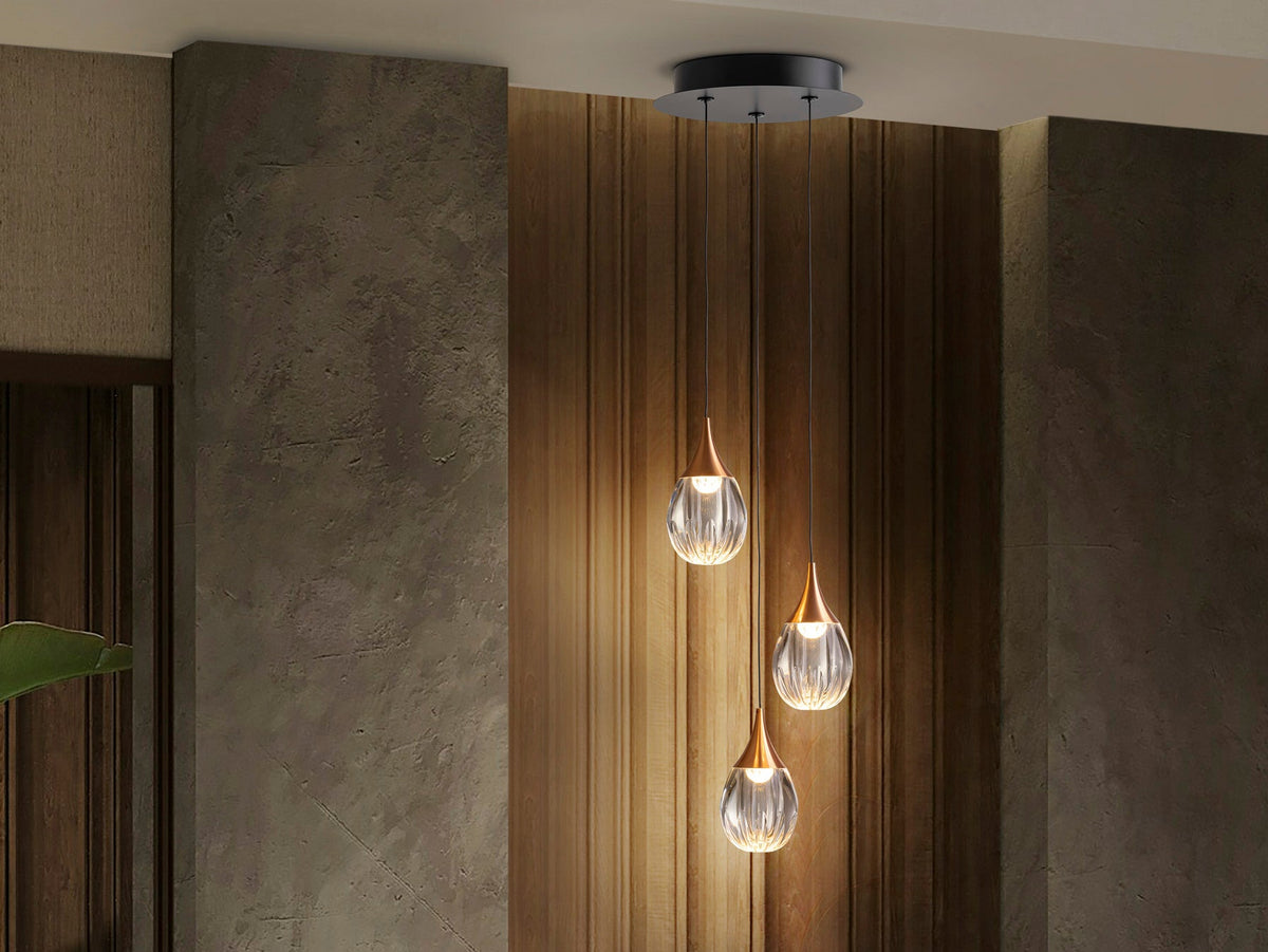 Висяща LED лампа Corina 3L с 3 прозрачни акрилни абажура
