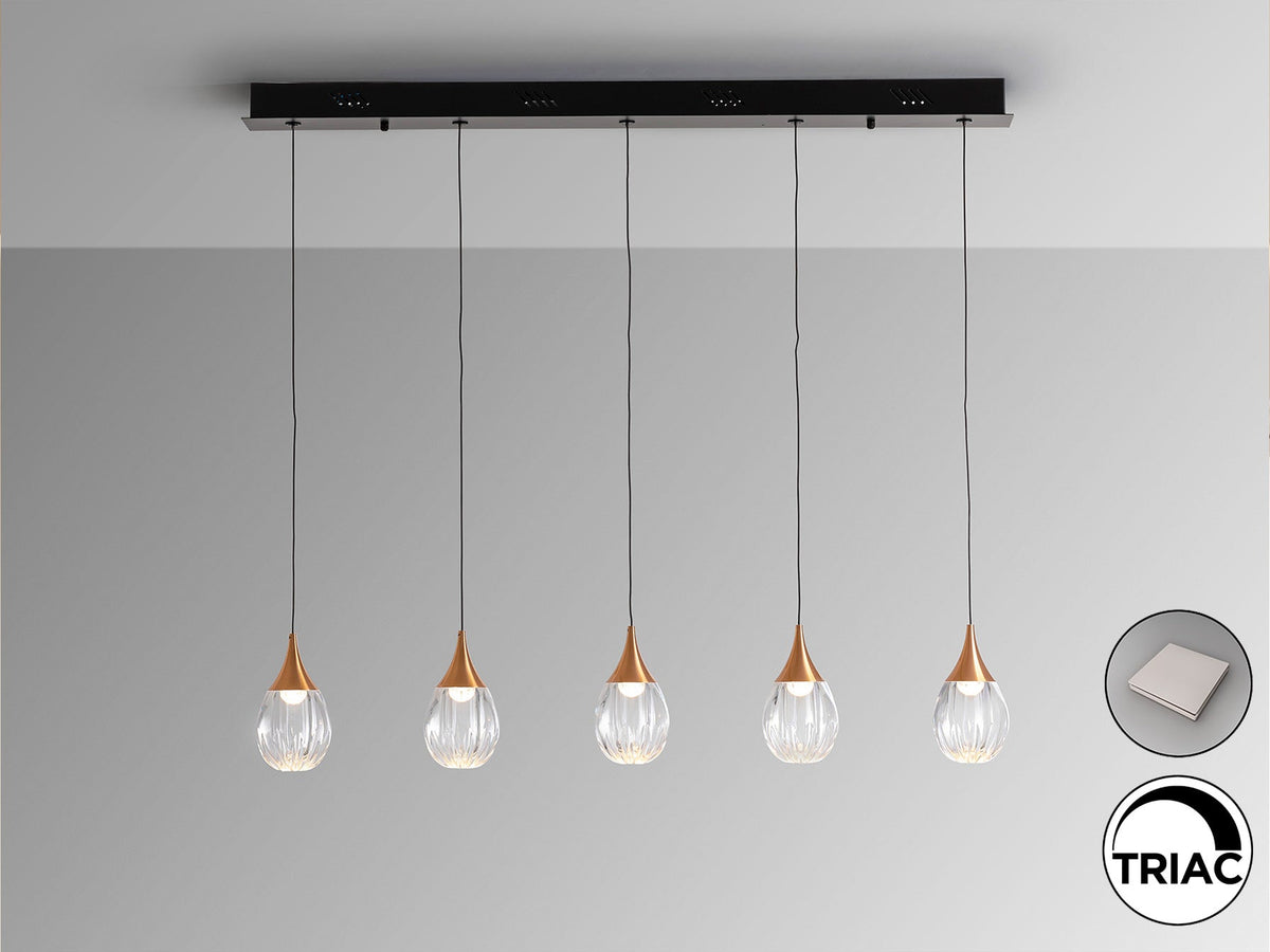 Висяща LED лампа Corina 5L с 5 прозрачни акрилни абажура – изглед 3