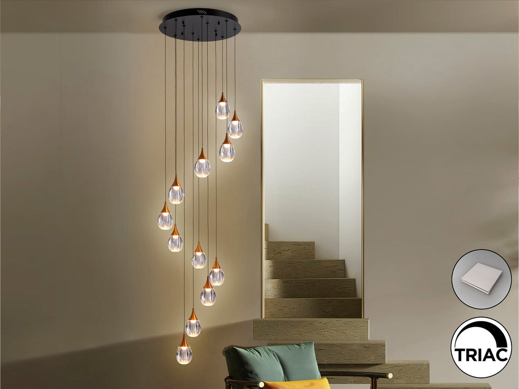 Висяща LED лампа Corina 12L в матово черно с медни детайли