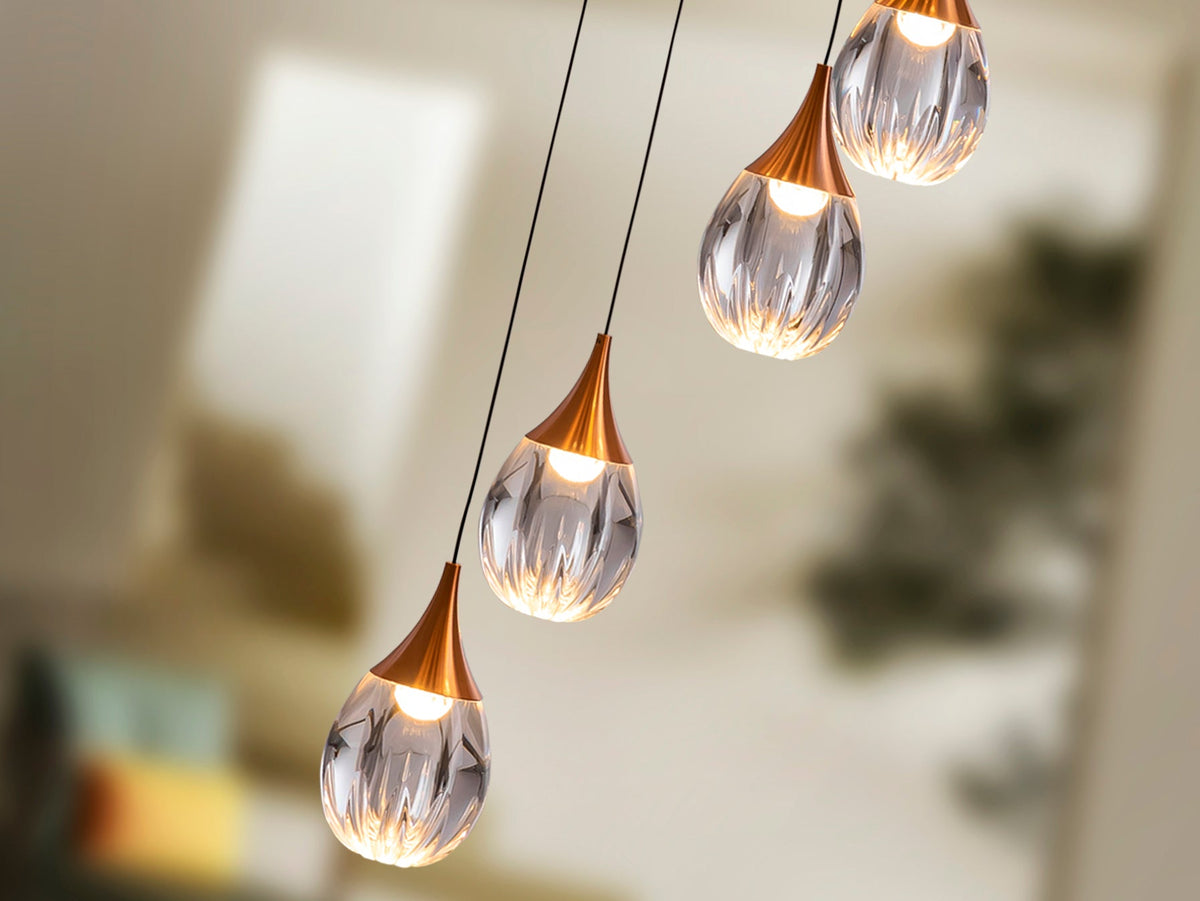 Висяща LED лампа Corina 12L в матово черно с медни детайли – изглед 2