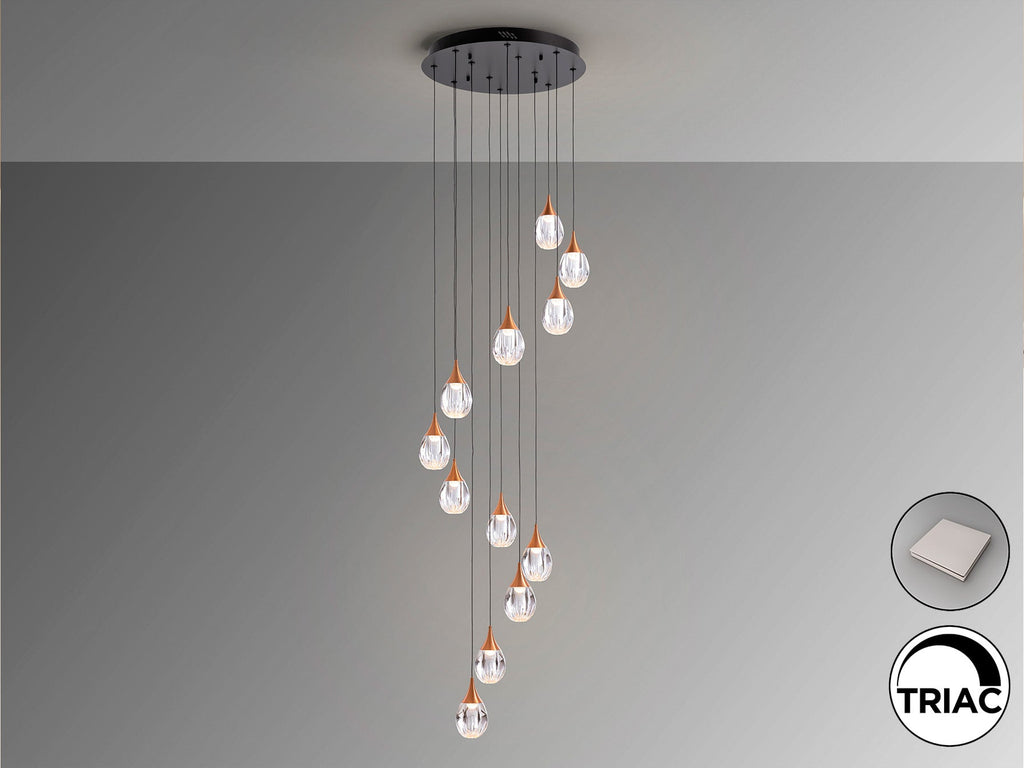 Висяща LED лампа Corina 12L в матово черно с медни детайли – изглед 3