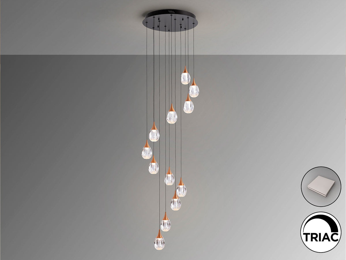 Висяща LED лампа Corina 12L в матово черно с медни детайли – изглед 3