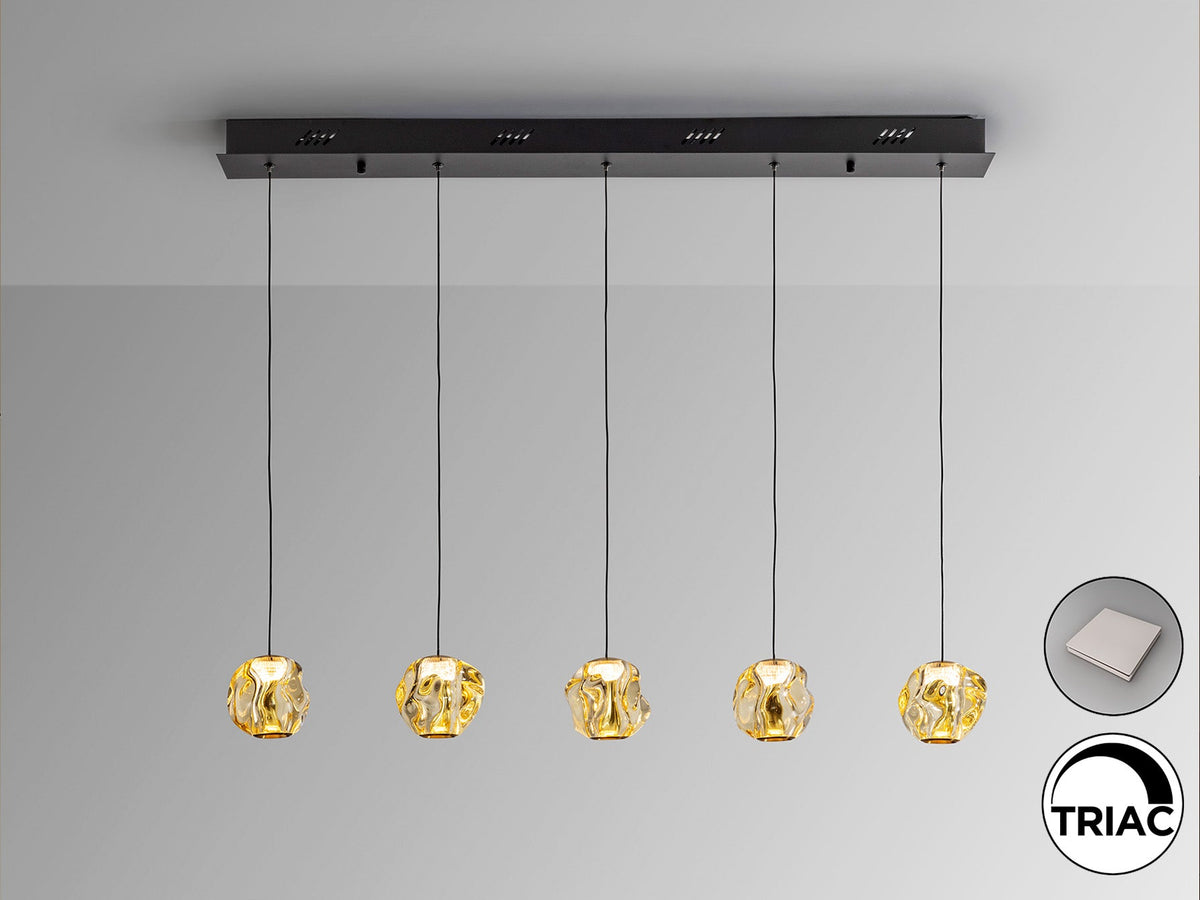 Висяща LED лампа Zaria 5L с кехлибарени абажури – изглед 3