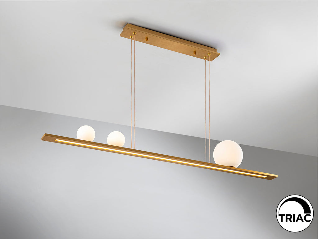 Висяща LED лампа Mila в златисто с 3 стъклени сфери – изглед 2