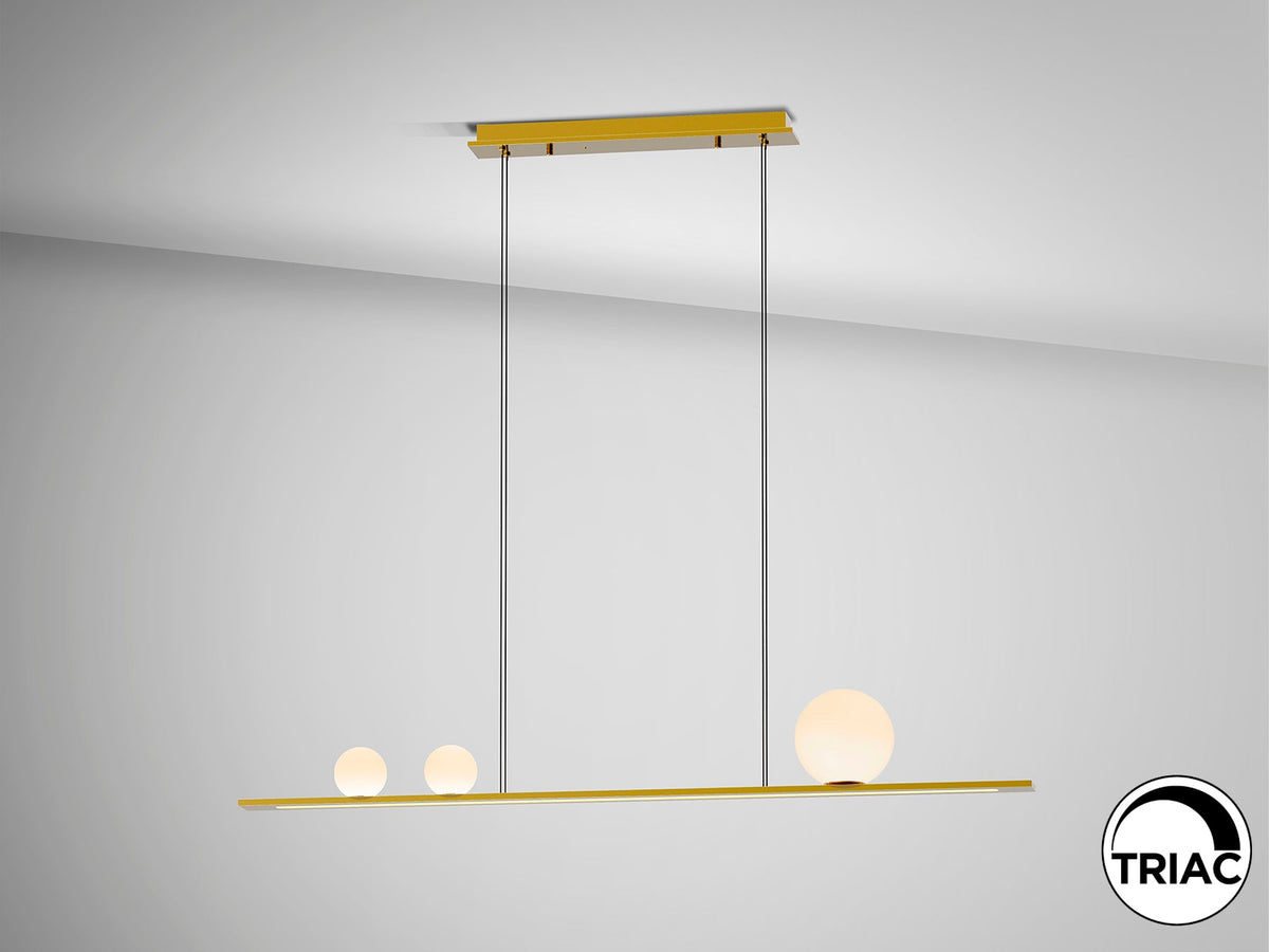 Висяща LED лампа Mila в златисто с 3 стъклени сфери – изглед 3
