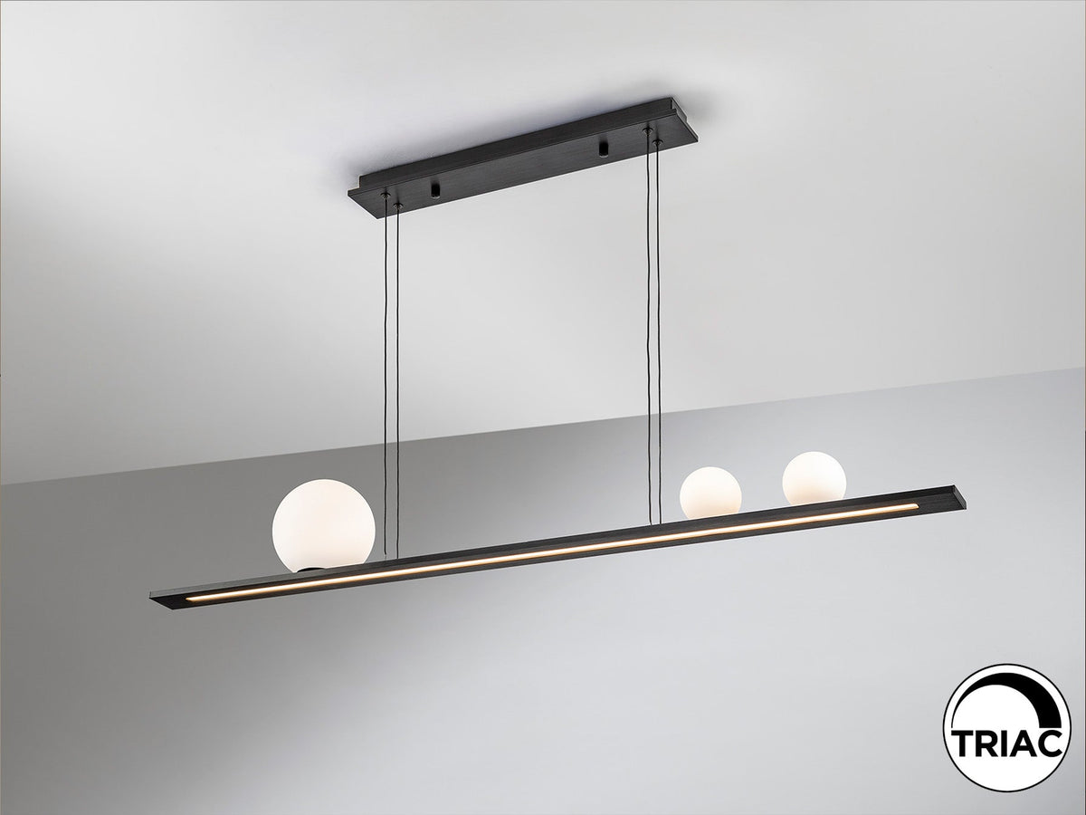 Висяща LED лампа Mila в черно с 3 стъклени сфери – изглед 2