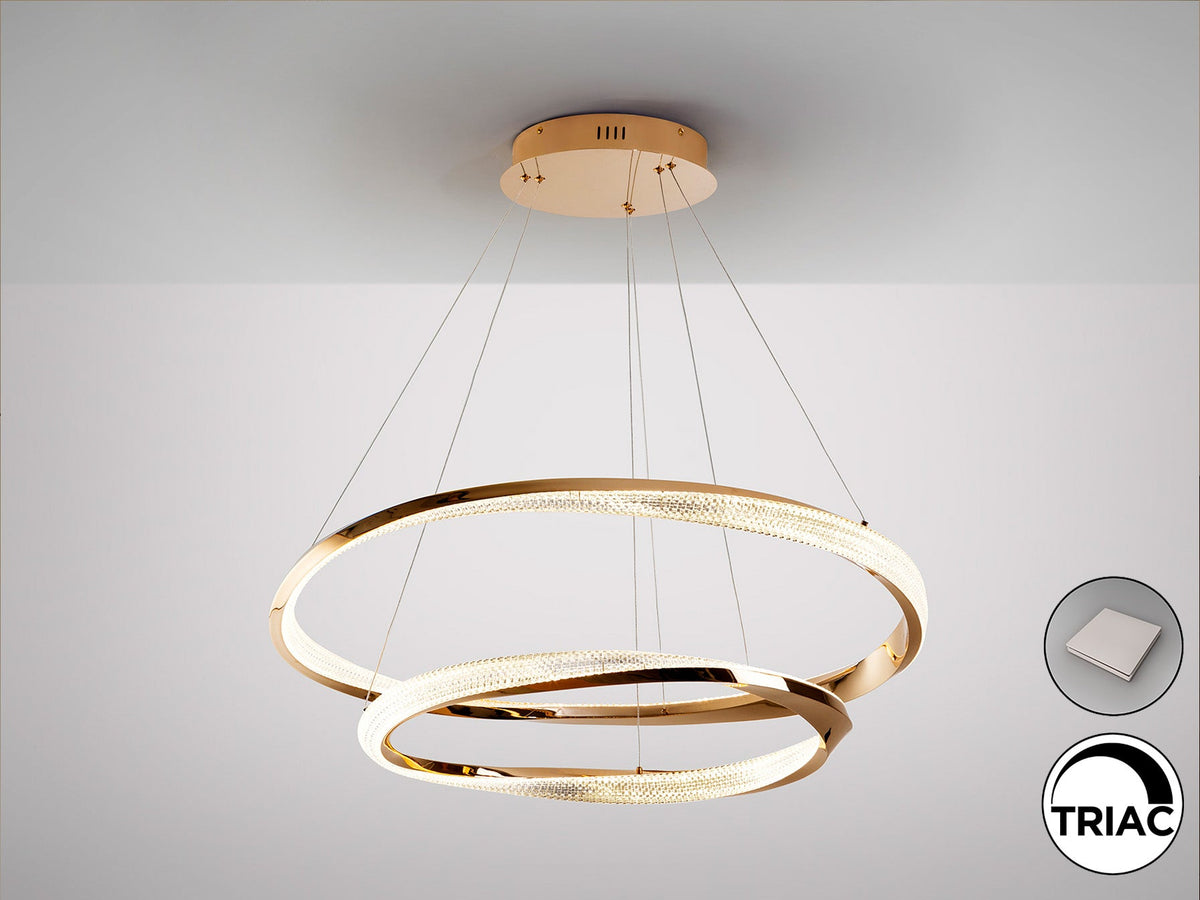 Висяща LED лампа Orbitas с 2 пръстена в злато