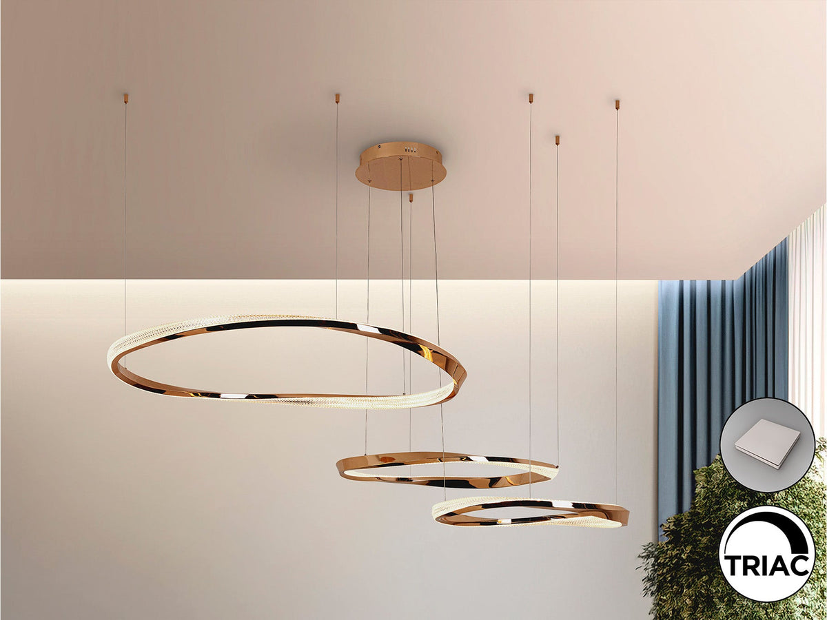 Висяща LED лампа Orbitas с 3 пръстена в злато
